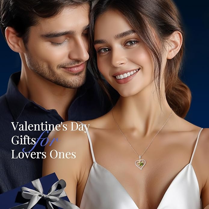 OOBEE Birthstone Necklaces for Women, 925 Sterling Silver Gemstone Fine Love Heart Moissanite Necklace, Ideal Birthday Anniversary Mothers Day Jewelry Gifts for Wife Mom Girlfriend Her