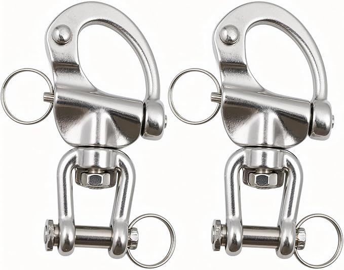 Pair Swivel Jaw Snap Shackle 316 Stainless Steel for Quick Release Bail Rigging,Sailboat Spinnaker Halyard and Marine Applications