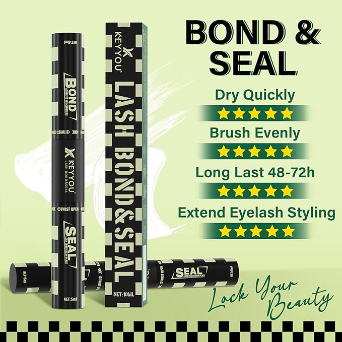 KEYYOU Lash Bond and Seal 10ML White Bond and Seal Strong Gentle Comfortable Lash Cluster Glue Masusra for Long Lasting WaterProof Lash Extension Glue Clear-5ml+5ml