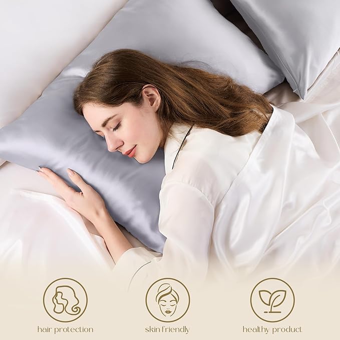 ZIMASILK 100% Pure Mulberry Silk Pillowcase for Hair and Skin Health,Soft and Smooth,Both Sides Premium Grade 6A Silk,600 Thread Count,with Hidden Zipper,1pc (King 20''x36'',Silver Grey)