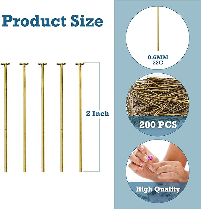 Mandala Crafts 2 Inch Antique Brass Flat Head Pins for Jewelry Making Earring Making Supplies – 200 PCs Jewelry Findings for Making Earring DIY Bracelets Rosary Charms
