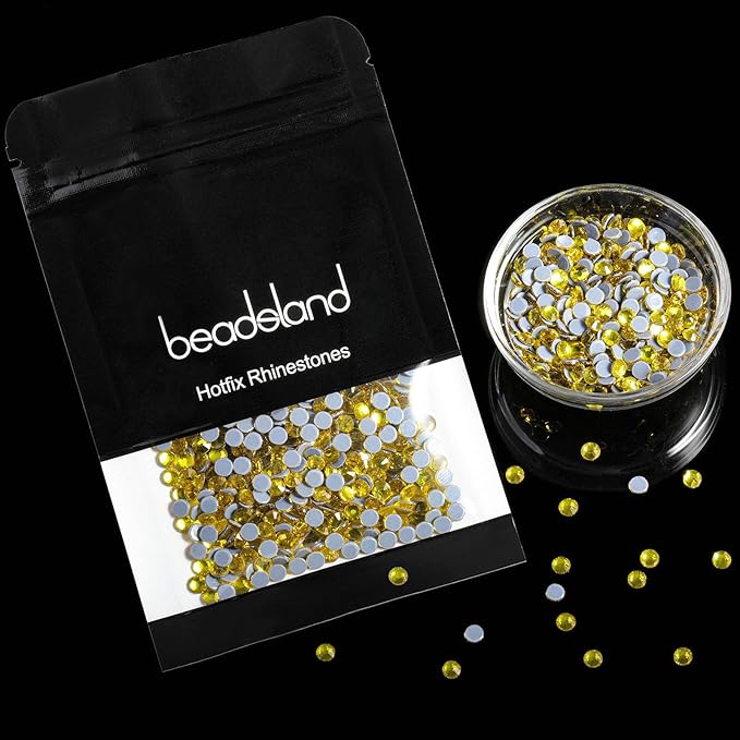 Beadsland Hotfix Rhinestones, 144pcs Crystal Rhinestones for Crafts Clothes DIY Decoration, Lemon Yellow, SS40, 8.3-8.6mm
