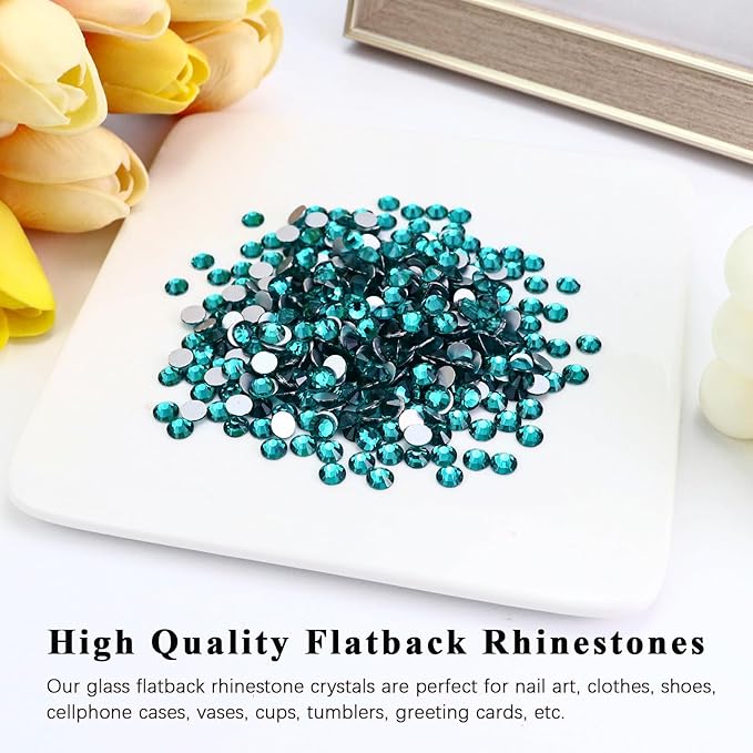 Flatback Crystal Rhinestones Round Gems for Nail Art and Craft Clothes Glue Fix, Green Zircon (3.8-4.0mm) SS16/1440PCS