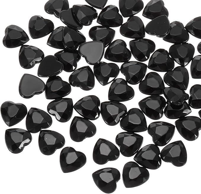 MECCANIXITY 40 Pcs Acrylic Heart Rhinestone 12mm Flat Back Plastic Gems Jewelry Stickers for Craft Bead Face Painting Costume Jewelry Making, Black