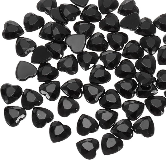 MECCANIXITY 40 Pcs Acrylic Heart Rhinestone 12mm Flat Back Plastic Gems Jewelry Stickers for Craft Bead Face Painting Costume Jewelry Making, Black