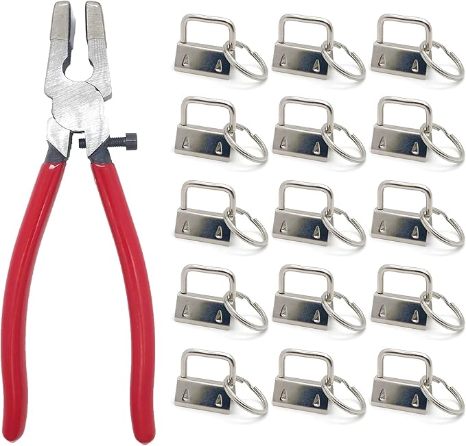 51 Sets Key Fob Hardware Kit with 1pcs Pliers, Glass Running Pliers Tools, Silver