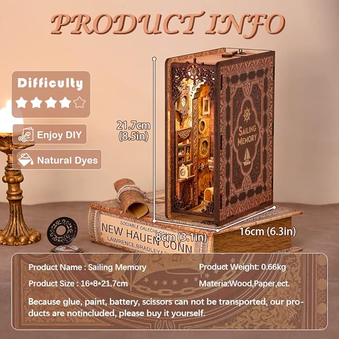 CUTEBEE Book Nook Kit, DIY Booknook Miniature House Tiny House 3D Wooden Puzzle Dollhouse Kit for Adults and Teens, Bookshelf Insert Decor, DIY Craft Gift Model Build