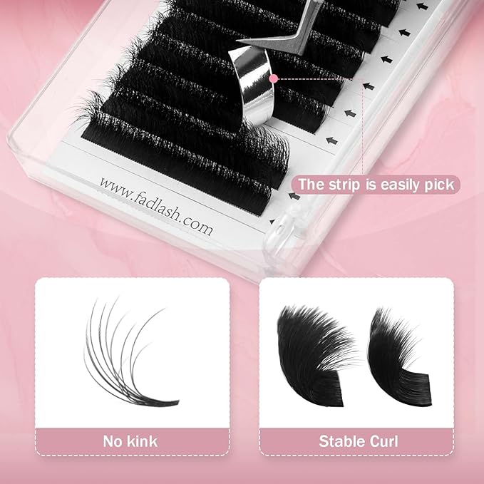 FADLASH Easy Fan Lash Extension 3D Effect Fluffy Rapid Volume Three Layers Easy Fan 2D~10D Eyelash Extensions Automatic Blooming Easy Fan Lashes D Curl (0.05D 14-18mm Mixed)