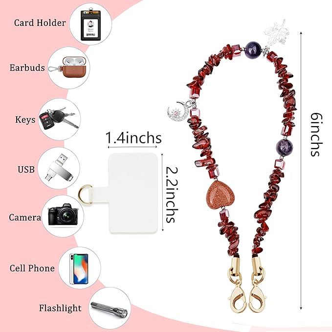 Marble Beaded Phone Wrist Strap,Detachable Phone Bracelet Strap with Tether Tab,Hands-Free Wristlet Strap (wine red)