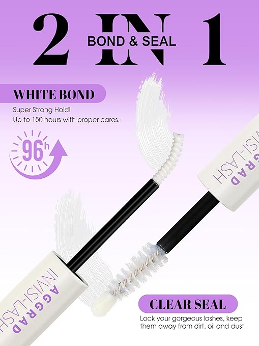 Clear Lash Cluster Glue Bond and Seal Waterproof 150H Super Strong Hold Long-Lasting for Eyelash Clusters Extensions Kit DIY Self Adhesive 2 in 1 Individual Lash Glue Clear Bonder & Sealant