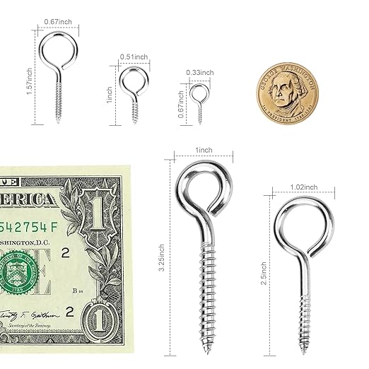 Aovchei Eye Screws, 8Pcs 3.25 Inch Long, 304 Heavy Duty Stainless Steel Screw Hooks, Rust-Resistant Self Tapping Eyelet Bolts for Wood, Securing Cables Wires, Indoor & Outdoor for Hanging Artwork