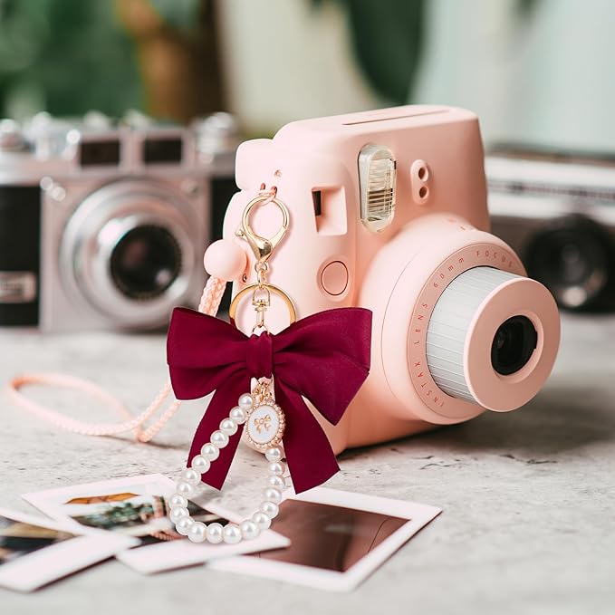 Joez Wonderful Pearl Bow Keychain, Cute Pink Bowknot & Pearl Keyring Charms, Aesthetic Keychain