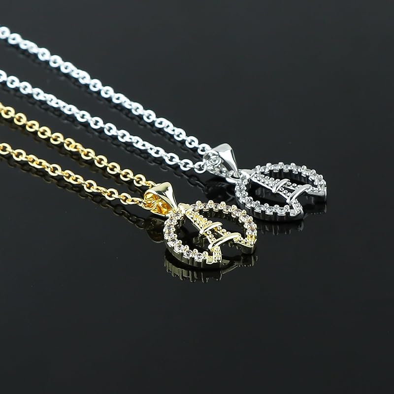 JOR Eiffel Tower Charm Pendant Necklace, Relationship Goal, CZ, Women Jewelry, Dainty Gold & Silver Plated Combo Chain 18 inch (Pack of 2)
