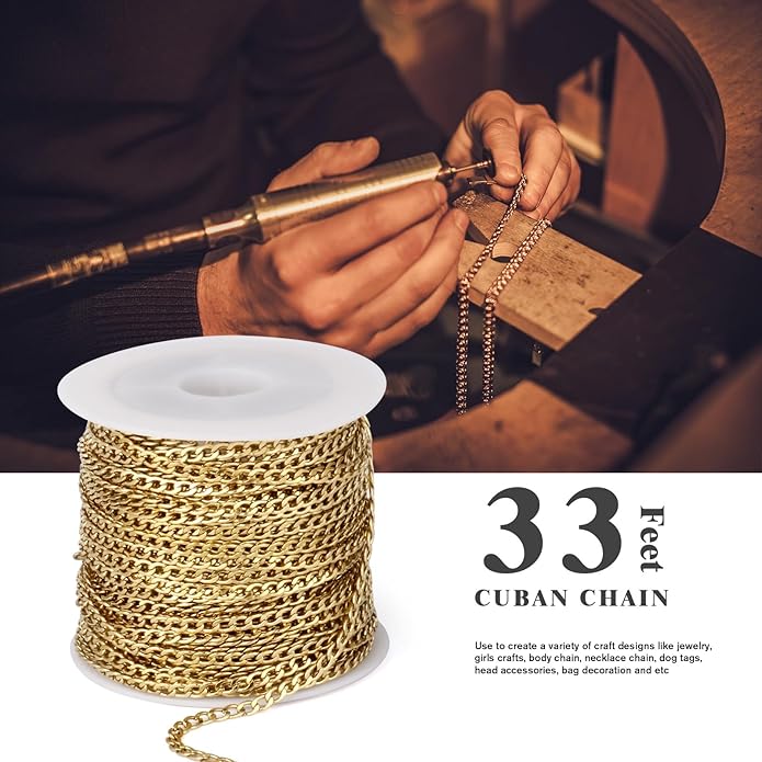 16.5 Ft Stainless Steel Curb Chains, 5mm 6mm 7mm 9mm Cuban Chain Roll Bulk for Jewelry Making