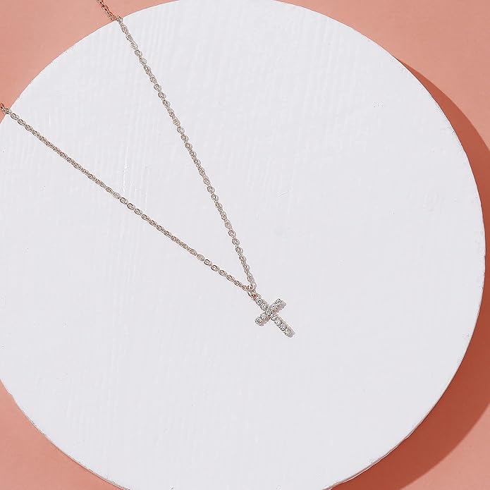 Tewiky Cross Necklace for Women-Dainty Simple 14k Gold Plated/sterling silver Plated Cross Pendant Cute Necklaces Jewelry for Women