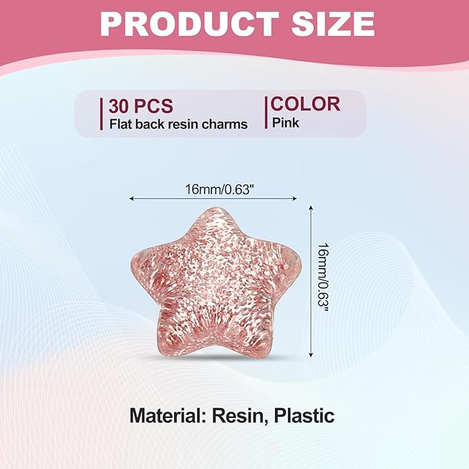 PATIKIL 30 Pcs Flat Back Resin Charms, Glitter Star Charms Bulk Mini Star Shape Flat Back Beads Embellishments for DIY Crafts Phone Case, Pink