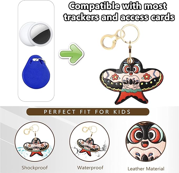 Leather Keychain Holder Case Compatible with AirTag,Cute Protective Apple Air Tag Cover with Keychain Ring,Anti-Scratch Finder GPS Tracker Case for Wallet Keys,Bag,Pets(Kite A)