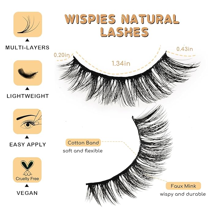 APCYUST Lashes False Eyelashes Cat Eye Lashes Mink Lashes Wispy 14 Pairs Fake Eyelash Natural Lash Strips Fluffy Eye Lashes Pack Short Strip Lashes Natural Look Wispies Cateye Lashes for Women