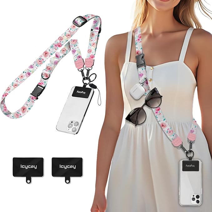 Phone Lanyard Crossbody, Peony Flower Cell Phone Strap for Around The Neck Adjustable, Anti Theft Cute Lanyard for iPhone Case ID Holder Keys Accessories Travel Essential