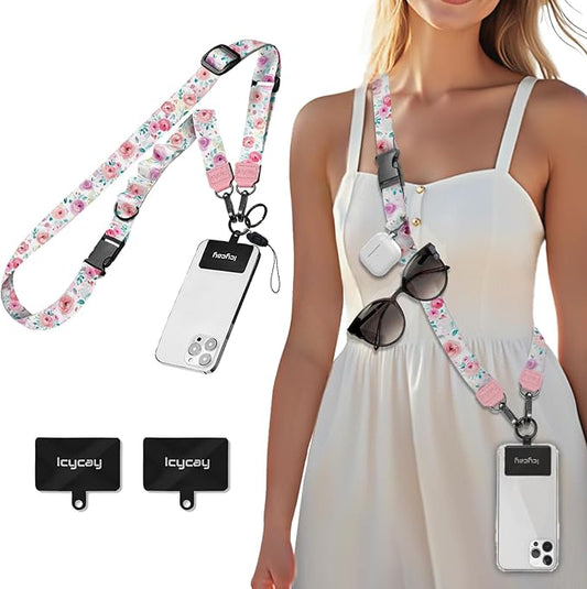 Phone Lanyard Crossbody, Peony Flower Cell Phone Strap for Around The Neck Adjustable, Anti Theft Cute Lanyard for iPhone Case ID Holder Keys Accessories Travel Essential