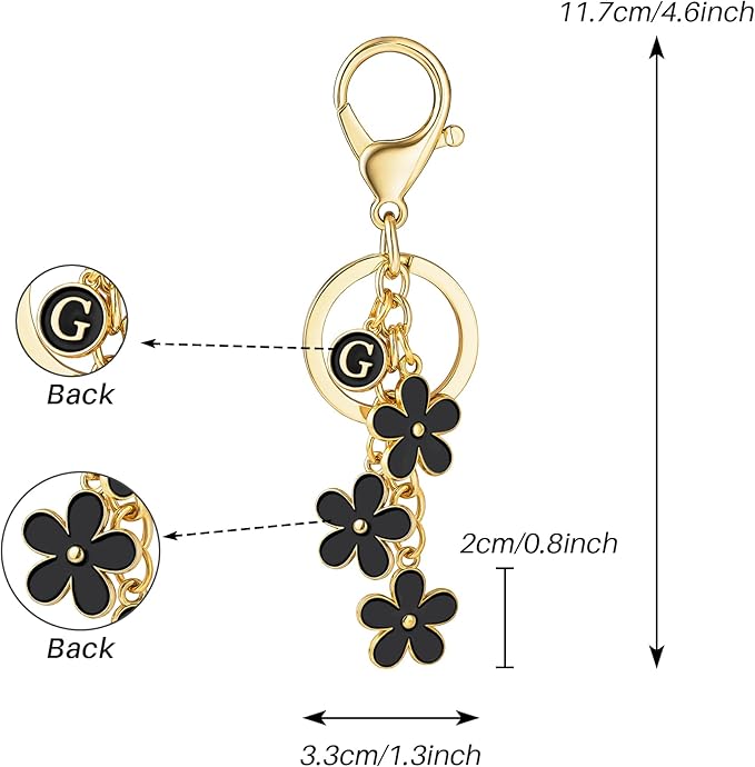 SELOVO Initial Keychain White/Pink/Black Cute Keychain Girl Purse Charms for Handbag Cute Letter Flower Keyring for Backpack