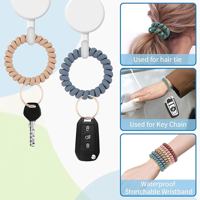Spiral Keychain Stretchy Wrist Coil Bracelet Key Chain Waterproof Wristlet Key Holder for Pool, Sauna, Sports, Gym