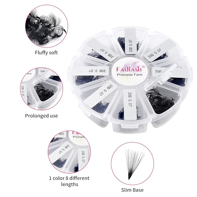 Lash Extension 20D 1000 Mixed Premade Fans Eyelash Extensions D Curl Promades Eyelash Volume Lash Extensions Loose Fans Pre Made Volume Lashes Pointed Base (20D-0.07D, 9-16mm)