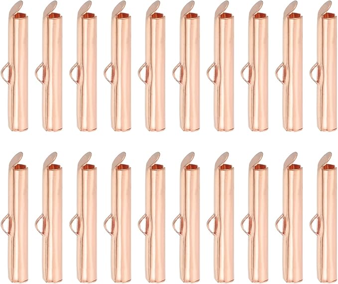 uxcell 100Pcs Slide on End Clasps, 25mm Tube Ball Bead Slider Crimp Ends for Multi-Strand DIY Craft Making, Rose Gold