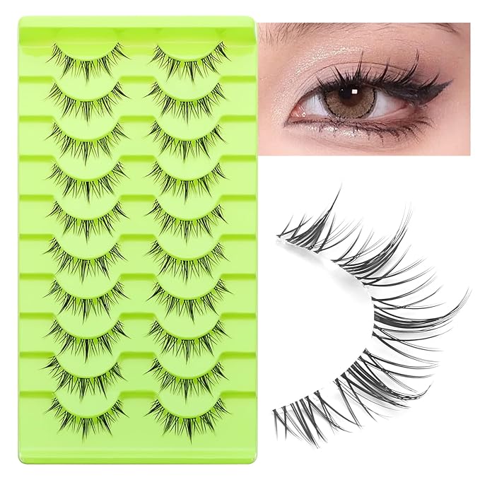 outopen Manga Lashes Natural Look Wispy Fluffy Asian Cosplay Eyelashes Spiky Japanese Anime Lashes 3D Short Fake Eyelash 10 Pairs Pack (A-Y40 | 9-13MM)