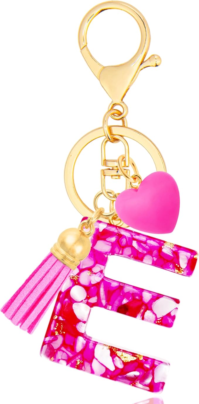 Initial Keychains for Women with Cute Heart Resin - Alphabet Letter Keychain for Bag, Backpacks, Purse or Car key