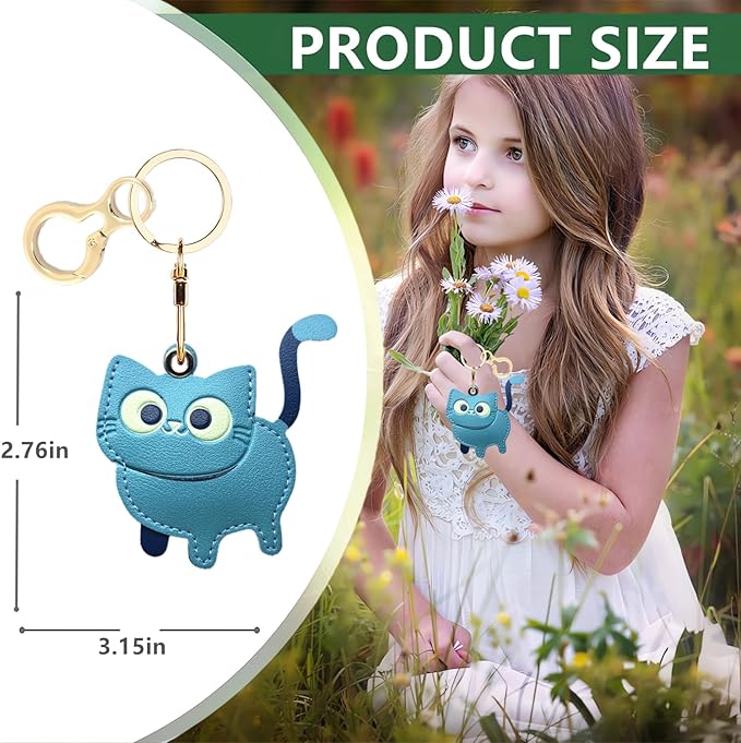 Leather Keychain Holder Case Compatible with AirTag,Cute Protective Cover with Keyring,Anti-Scratch Finder GPS Tracker Case for Wallet Keys,Bag,Pets(Cat B)