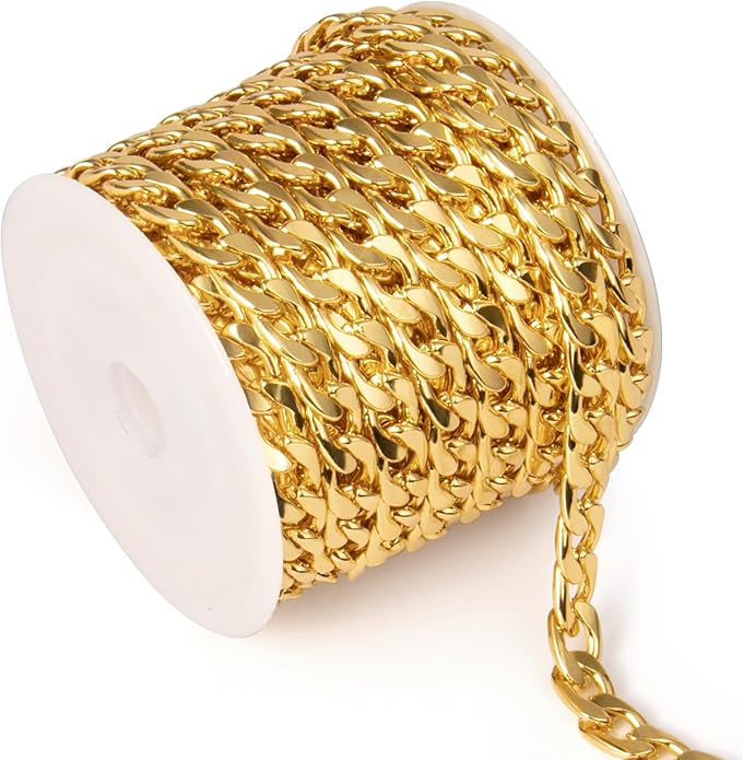 16.5 Ft Stainless Steel Curb Chains, 5mm 6mm 7mm 9mm Cuban Chain Roll Bulk for Jewelry Making