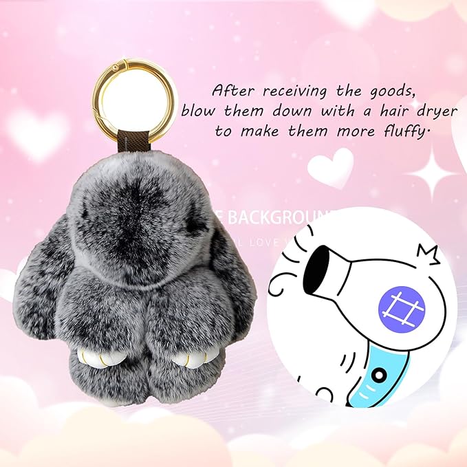 Bunny Keychain with Tin,Bunny Handmade Soft Pompom Charms,Fluffy Keychain Accessories for Womens