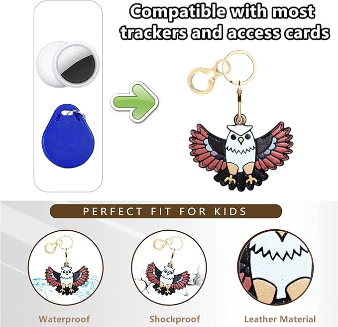 Leather Keychain Holder Case Compatible with AirTag,Cute Protective Cover with Keyring,Anti-Scratch Finder GPS Tracker Case for Wallet Keys,Bag,Pets(Owl Red)