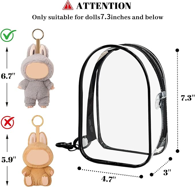 Large Clear Figure Display Bag with Keychain Case Blind Box Keychain Carrying Case, Portable Small Doll Storage Pouches PVC Bag (Black Standing)