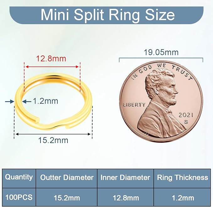 100pcs 5/8" Small Split Ring for Keychains, Double Loops Split Jump Rings Jewelry Making Metal Small Key Ring for Pet Collar Tag, Luggage Tag DIY Craft