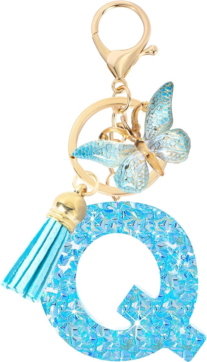 Initial letter Keychains for Women Girls Tassel Butterfly Cute Keychain for Wallet Backpack charm