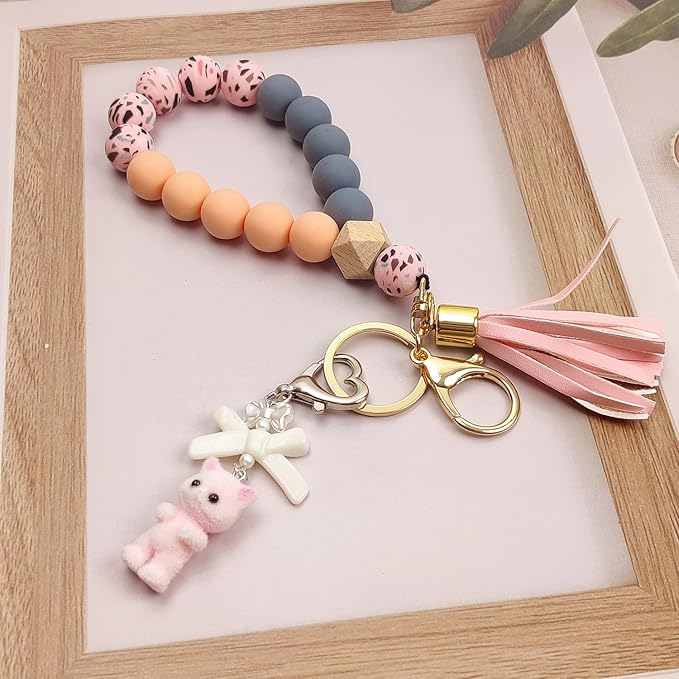 Cute Pink Keychain,Fuzzy Cat Keychain Aesthetic Y2K KeychainStylish KeychainsAccessories