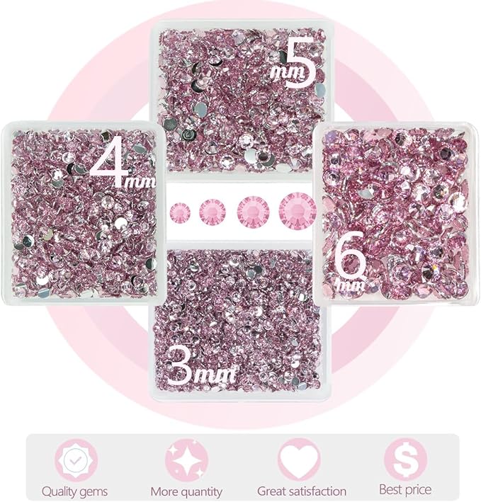 Light Pink Crystal Resin Rhinestones w B7000 Jewelry Glue for Bedazzling Crafting Flatback Stones 3mm 4mm 5mm 6mm Diamonds Crystals Gems Charms for Nails Face Eyes Makeup Tumblers DIY Crafts