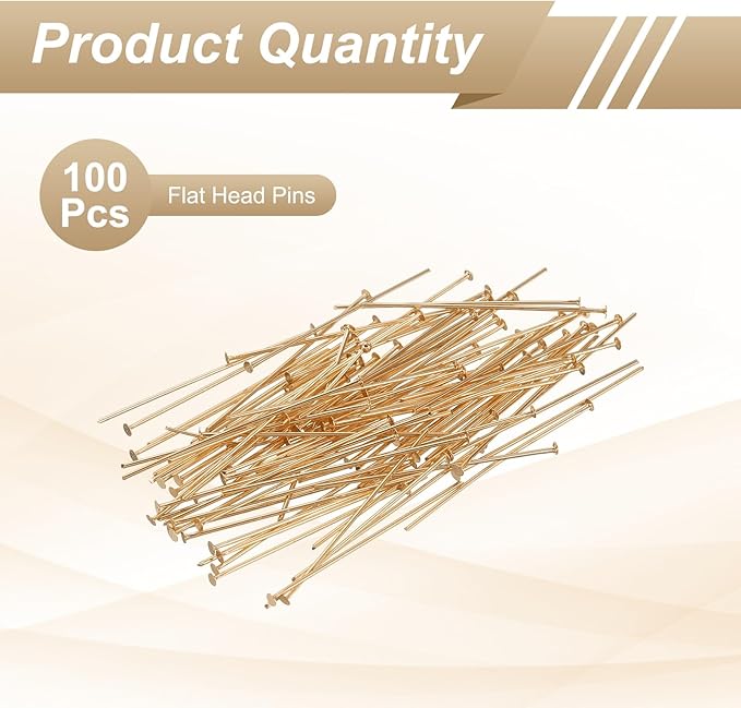 HARFINGTON 100pcs Flat Head Pins 1.57" 40mm Needles Bulk for Earring Pendant Necklace Bracelet Charm Jewelry Making Findings DIY Craft, Champagne Gold