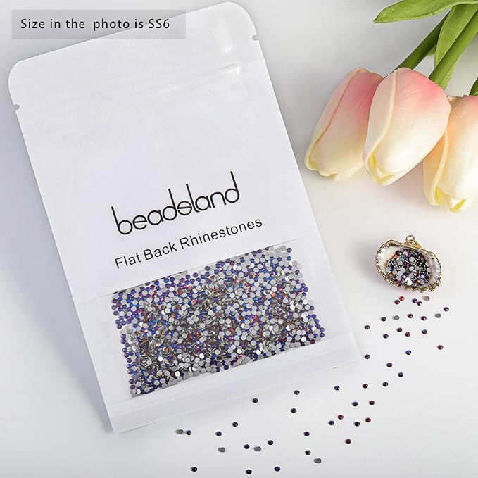 Beadsland Flat Back Crystal Rhinestones Round Gems for Nail Art and Craft Glue Fix, Blue Volcano, 1.9-2.1mm, SS6/1440pcs