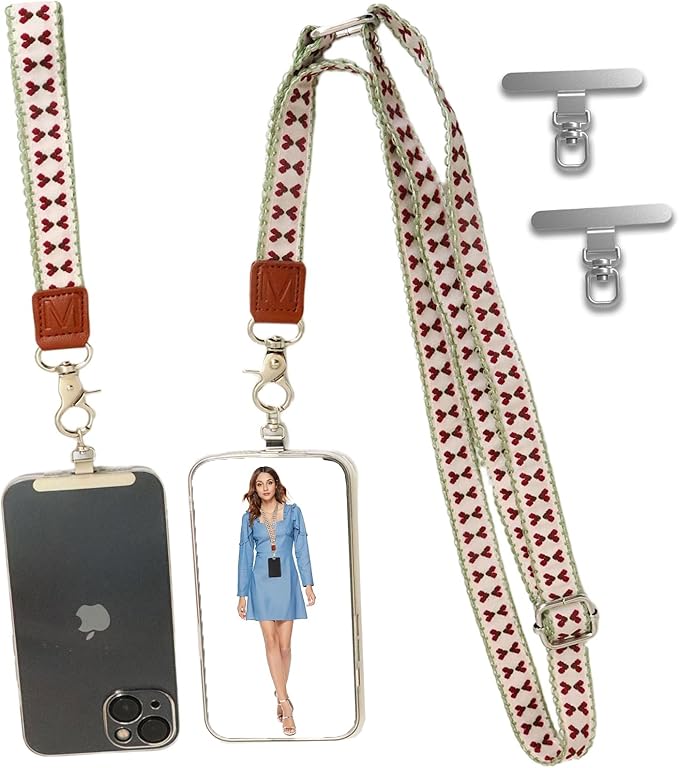 LEMEDE Wrist Keychain and Adjustable Phone Lanyard, Silver Hook Phone Crossbody Strap with 360° Rotating Phone Pads