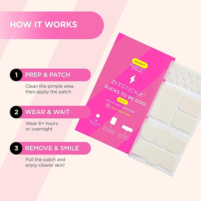ZitSticka Pimple Patches for Face and Body, Goo Getter Hydrocolloid Patches to Cover Zits & Blemishes, Acne Patches or Zit Spot Stickers, Body Blemish Patch (Sucks to be Goo 23 Pack)