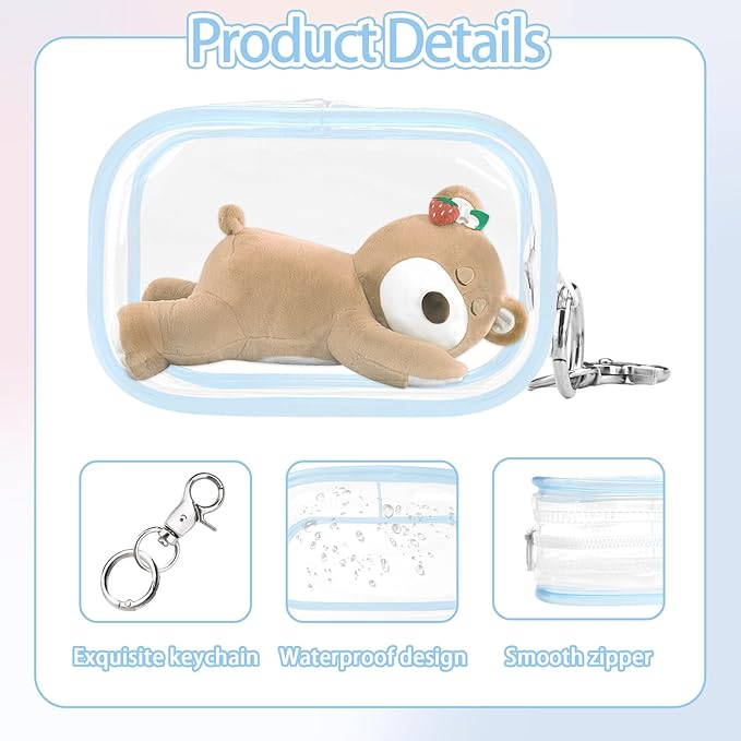 6 Pcs Clear Figure Display Bag with Keychain, Zipper Clear Display Case, Mini Doll Pouch for Figures Collectibles