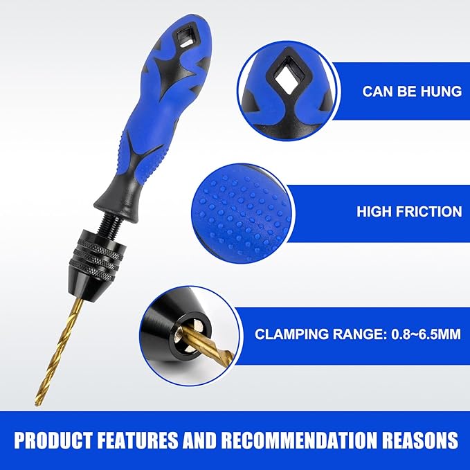 Pin Vise Adjustable 0.8~6.5mm with 13 Pcs Drill Bits HSS Twist Drill Bits Set(0.8mm-6.5mm) for Wood, Jewelry, Plastic, Beads Etc