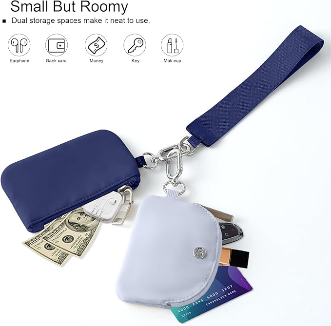 Babysun Mini Zip Around Dual Pouch Wristlet With 2 Straps Wristlet Keychain Wallet for Women Coin Purse Small Cute for Teen Girl