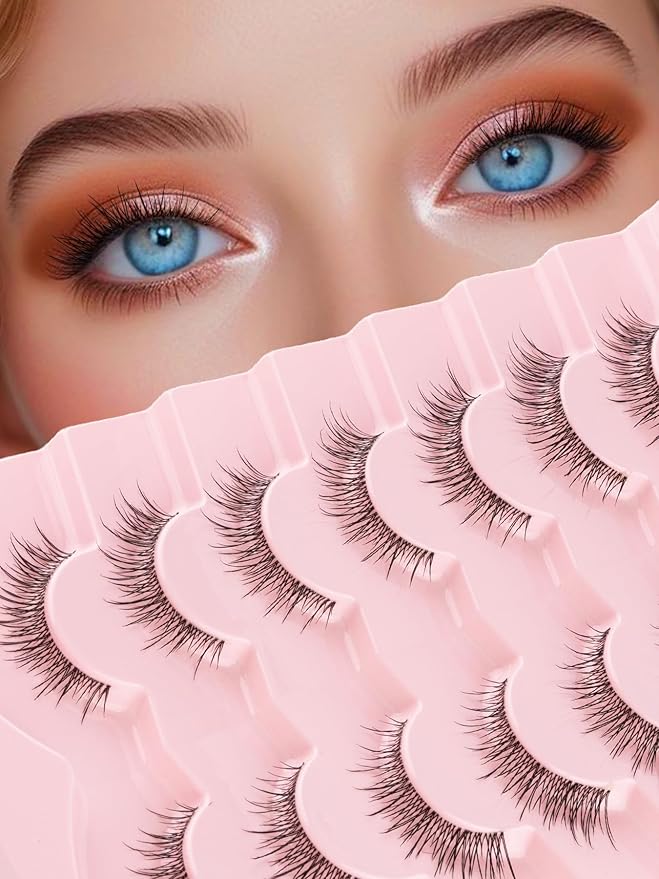 False Eyelashes Natural Look 12MM Strip Lashes with 0.03MM Ultra Thin Band Wispy Lashes C Curl Fake Eyelashes Natural Lash Strips Short Eyelash 7 Pair Siligli