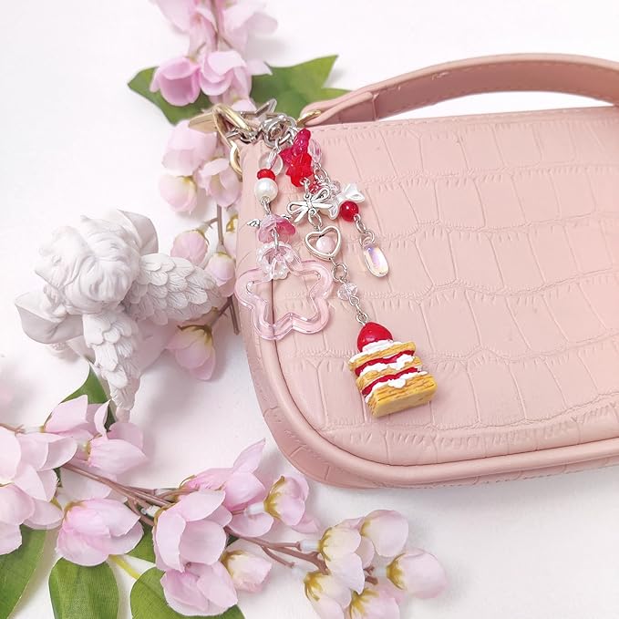 Y2K Aesthetic Keychains for Women Cute Flowers Star Cake Jellyfish Keychins Charms Kawaii Bag Purse Decor