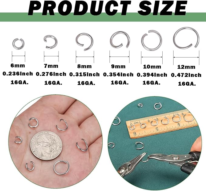 1500Pcs 6mm Stainless Steel Open Jump Rings 16 Gauge Metal O Rings Single Loop Connectors for Jewelry Necklaces Bracelet Earrings Keychains Chainmail DIY Making