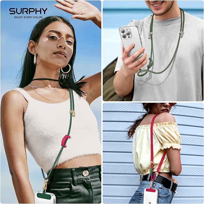 SURPHY Phone Lanyard Crossbody, Adjustable Cell Phone Lanyard with 2 Pack Phone Tether Tab, Two-Color Braided Phone Strap (Christmas Green)